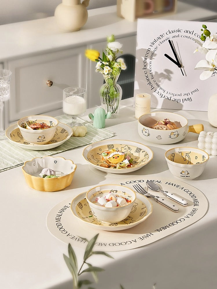 Cute Cat Ceramic Dinnerware Set – Kawaii Couple Tableware Gift  Decorla