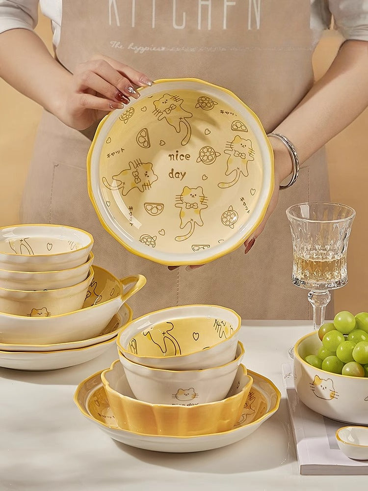 Cute Cat Ceramic Dinnerware Set – Kawaii Couple Tableware Gift  Decorla