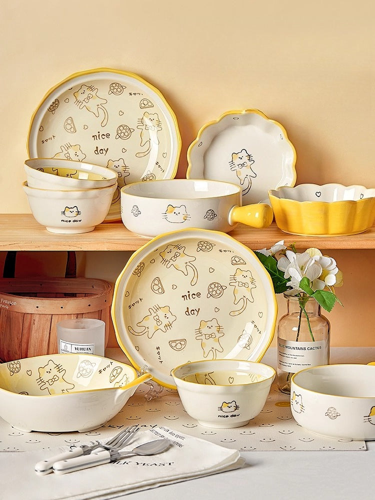 Cute Cat Ceramic Dinnerware Set – Kawaii Couple Tableware Gift  Decorla