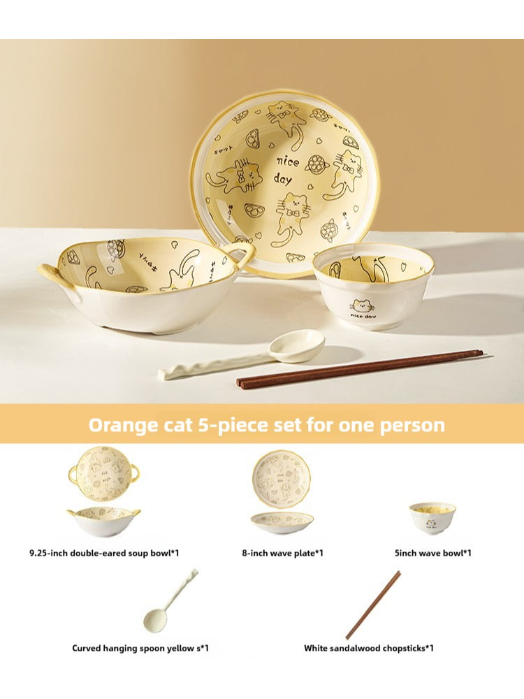 Cute Cat Ceramic Dinnerware Set – Kawaii Couple Tableware Gift  Decorla