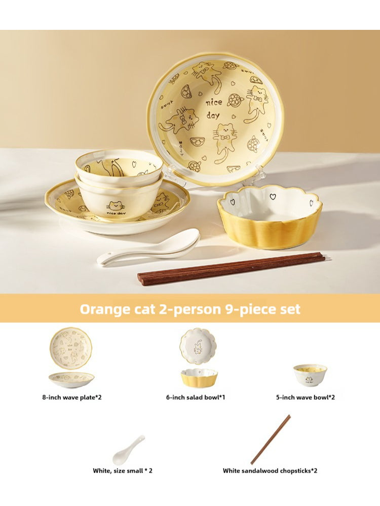 Cute Cat Ceramic Dinnerware Set – Kawaii Couple Tableware Gift  Decorla