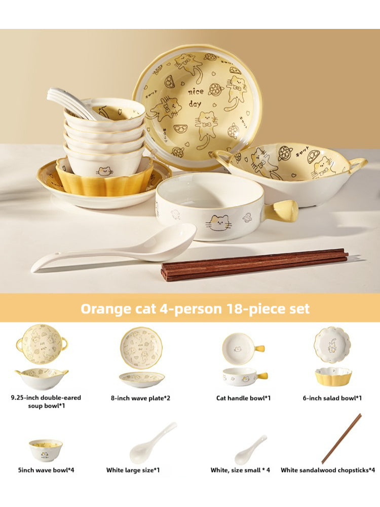 Cute Cat Ceramic Dinnerware Set – Kawaii Couple Tableware Gift  Decorla