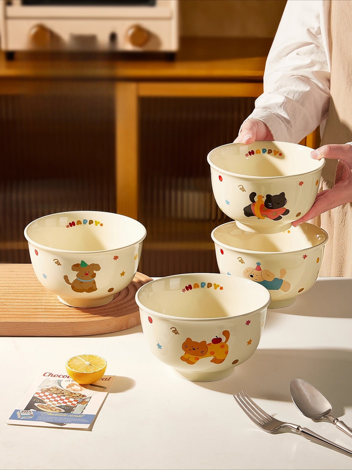 Cute Cat and Dog Ceramic Bowl – Kawaii Ramen & Large Noodle Soup Bowl  Decorla