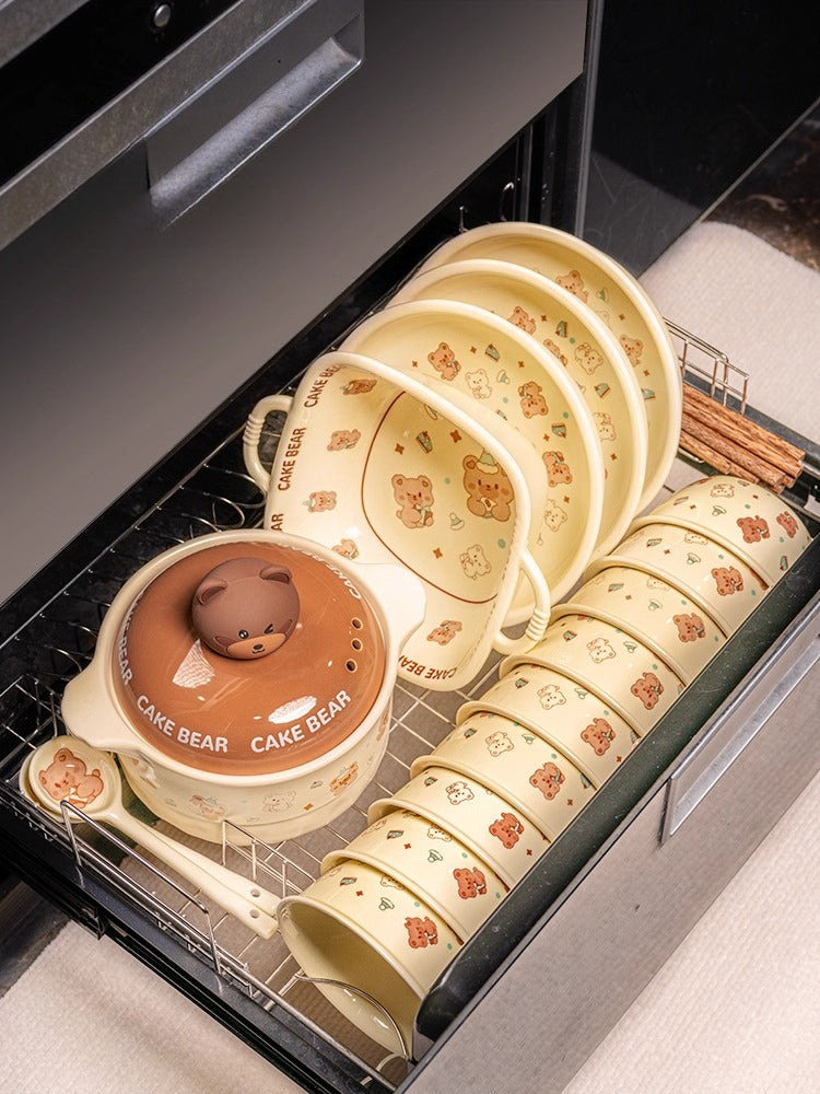 Cute Ceramic Dinnerware Set – Cartoon Bear Cream Style Tableware for Home & Gifts  Decorla