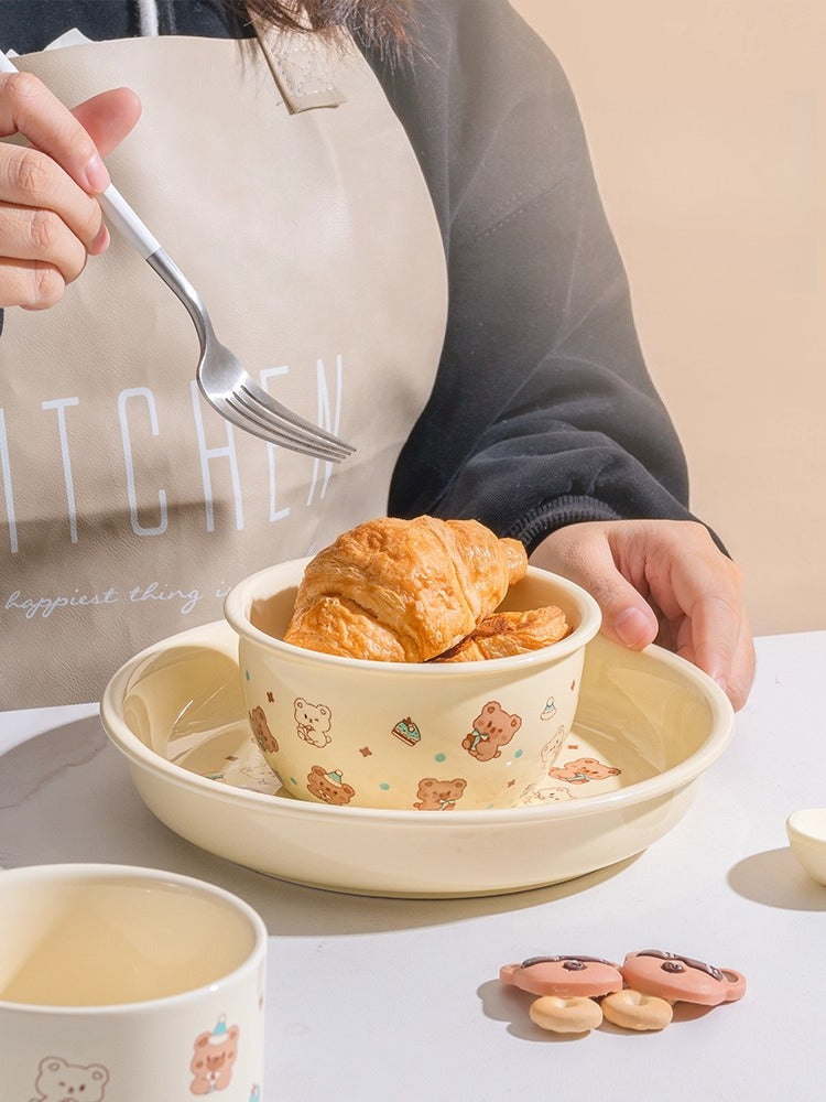 Cute Ceramic Dinnerware Set – Cartoon Bear Cream Style Tableware for Home & Gifts  Decorla