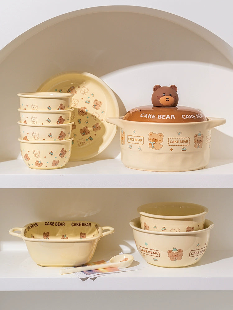 Cute Ceramic Dinnerware Set – Cartoon Bear Cream Style Tableware for Home & Gifts  Decorla