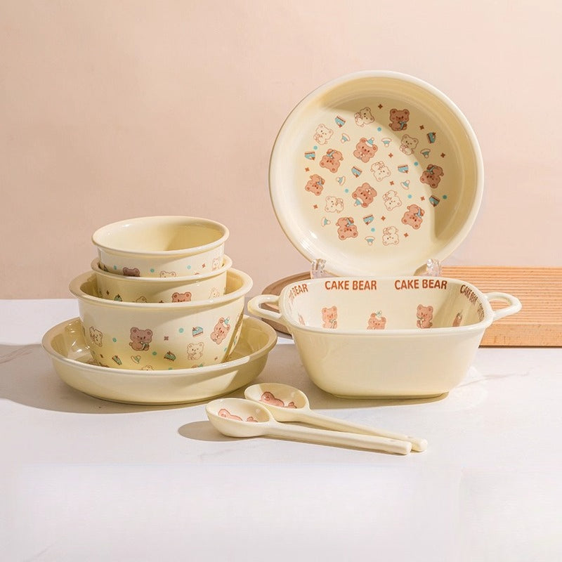 Cute Ceramic Dinnerware Set – Cartoon Bear Cream Style Tableware for Home & Gifts  Decorla