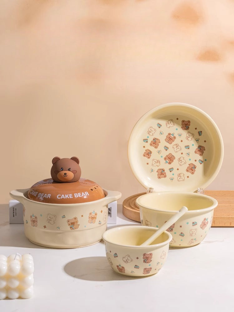 Cute Ceramic Dinnerware Set – Cartoon Bear Cream Style Tableware for Home & Gifts  Decorla