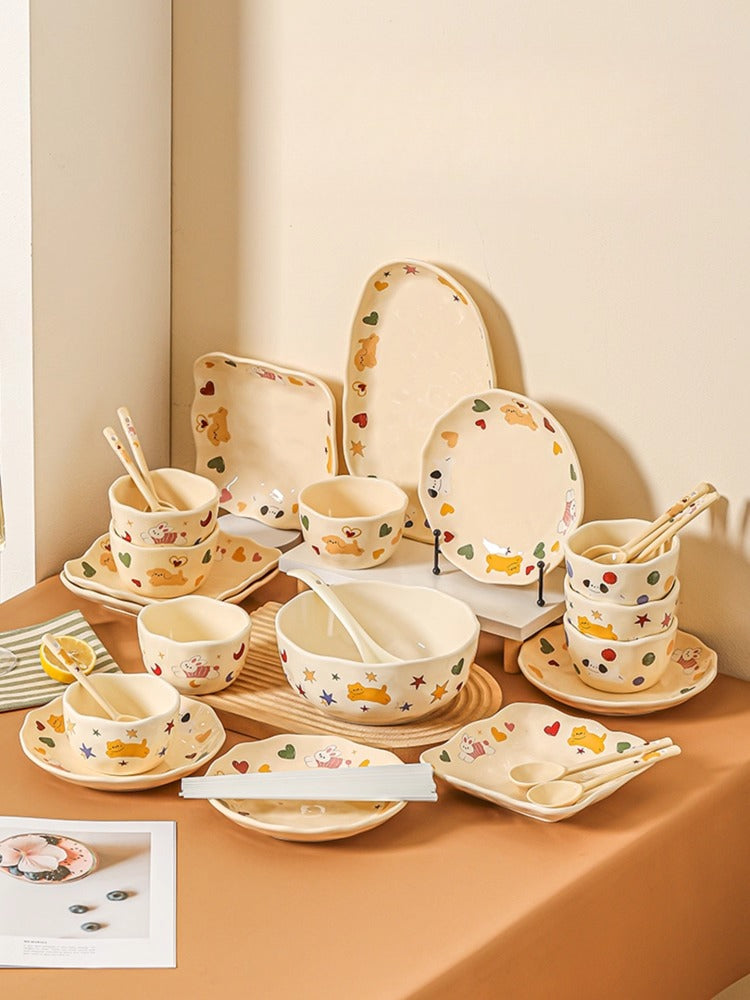 Cute Ceramic Dinnerware Set – Kawaii Couple Tableware for Two  Decorla