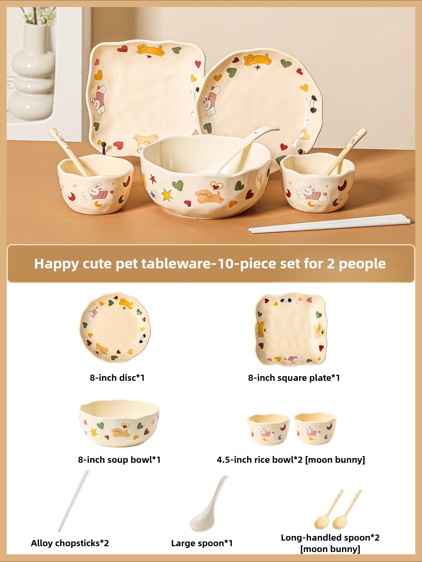 Cute Ceramic Dinnerware Set – Kawaii Couple Tableware for Two  Decorla