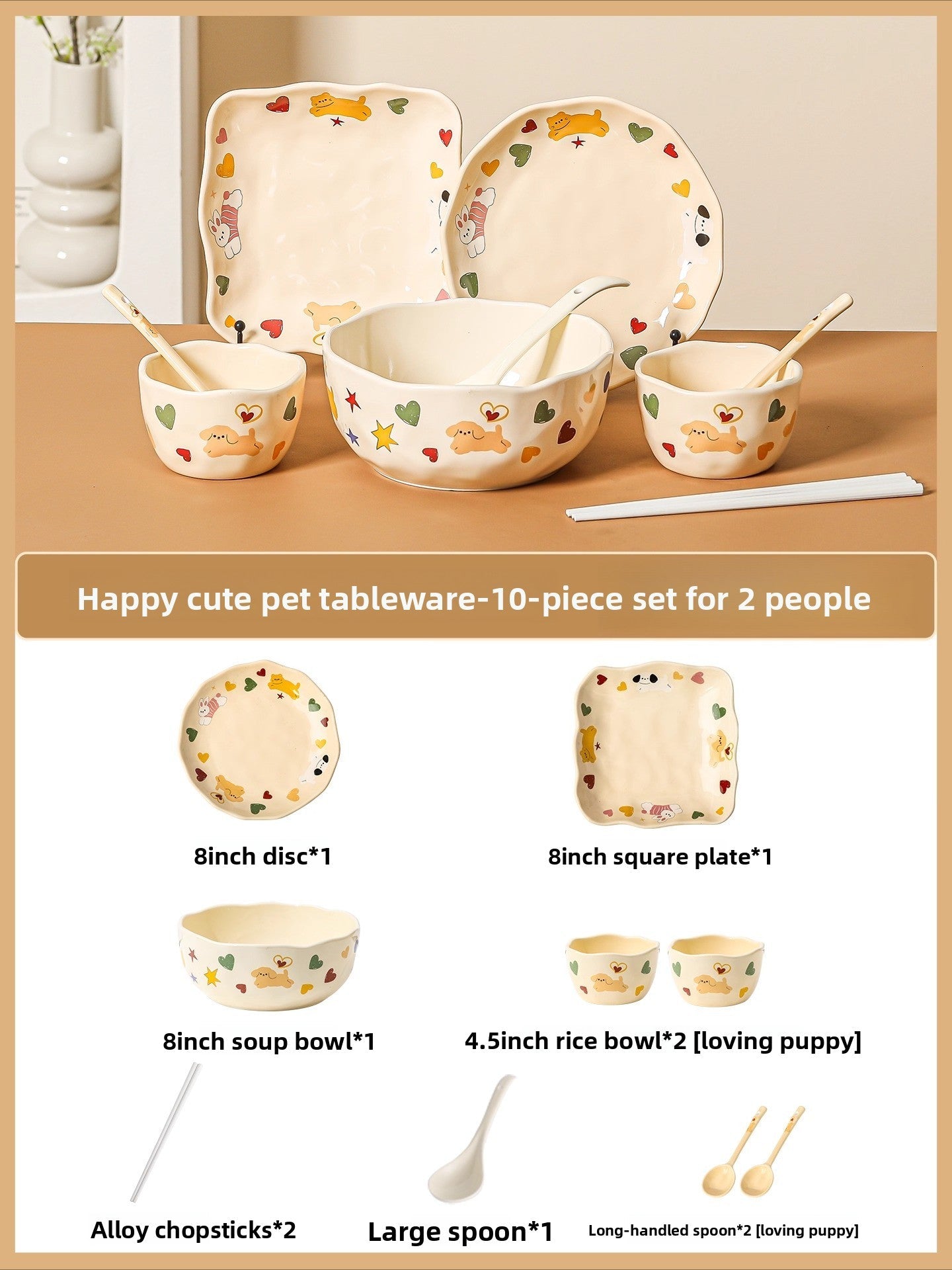 Cute Ceramic Dinnerware Set – Kawaii Couple Tableware for Two  Decorla