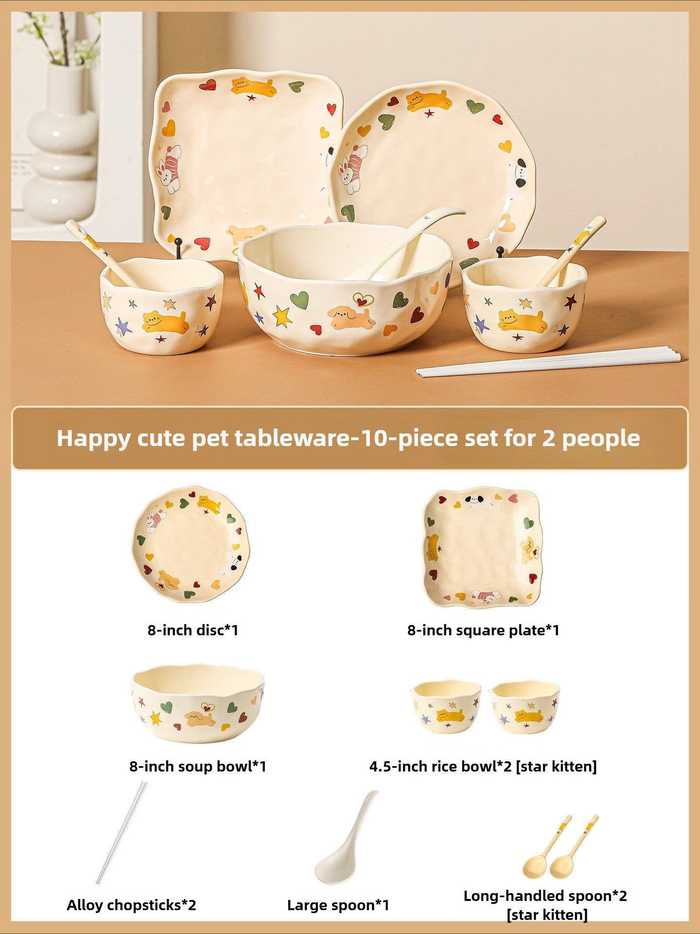 Cute Ceramic Dinnerware Set – Kawaii Couple Tableware for Two  Decorla