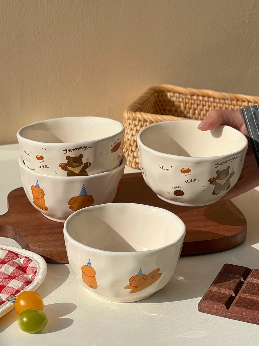 Cute Ceramic Kids Bowl – Kawaii Animal Cartoon Rice & Soup Bowl  Decorla