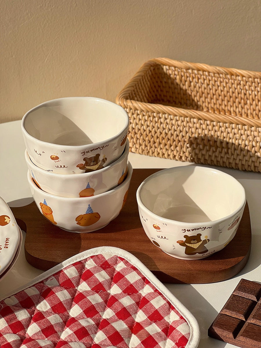 Cute Ceramic Kids Bowl – Kawaii Animal Cartoon Rice & Soup Bowl  Decorla