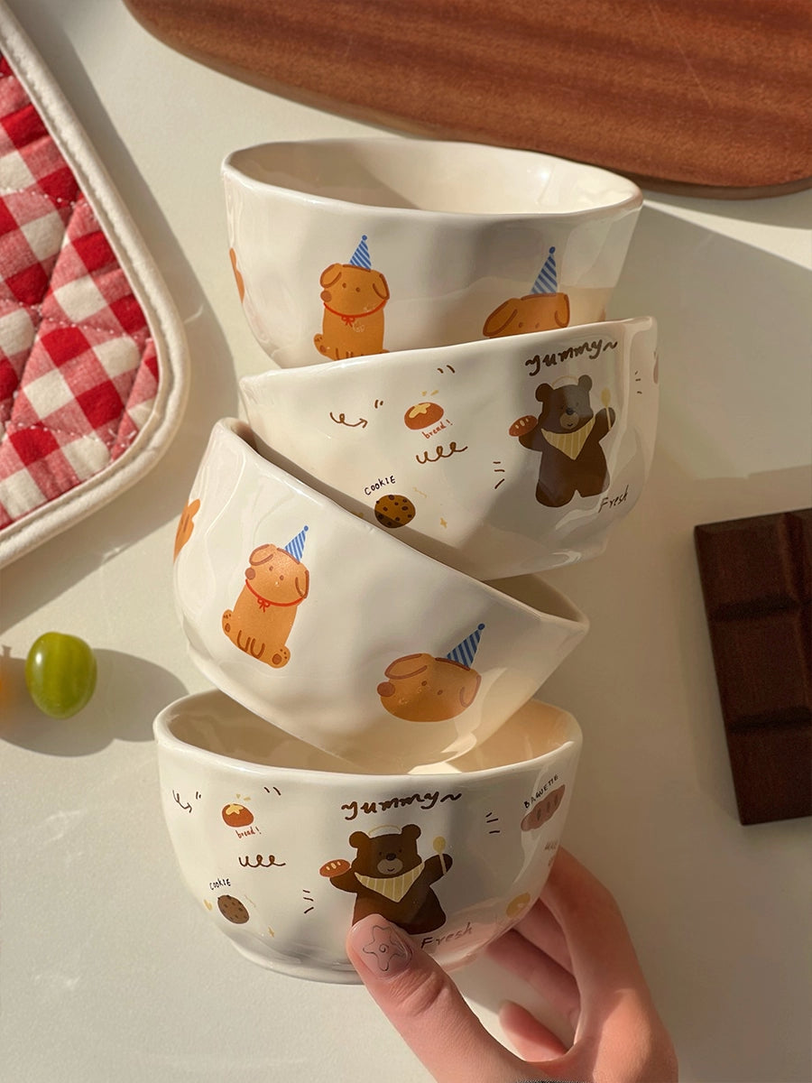 Cute Ceramic Kids Bowl – Kawaii Animal Cartoon Rice & Soup Bowl  Decorla