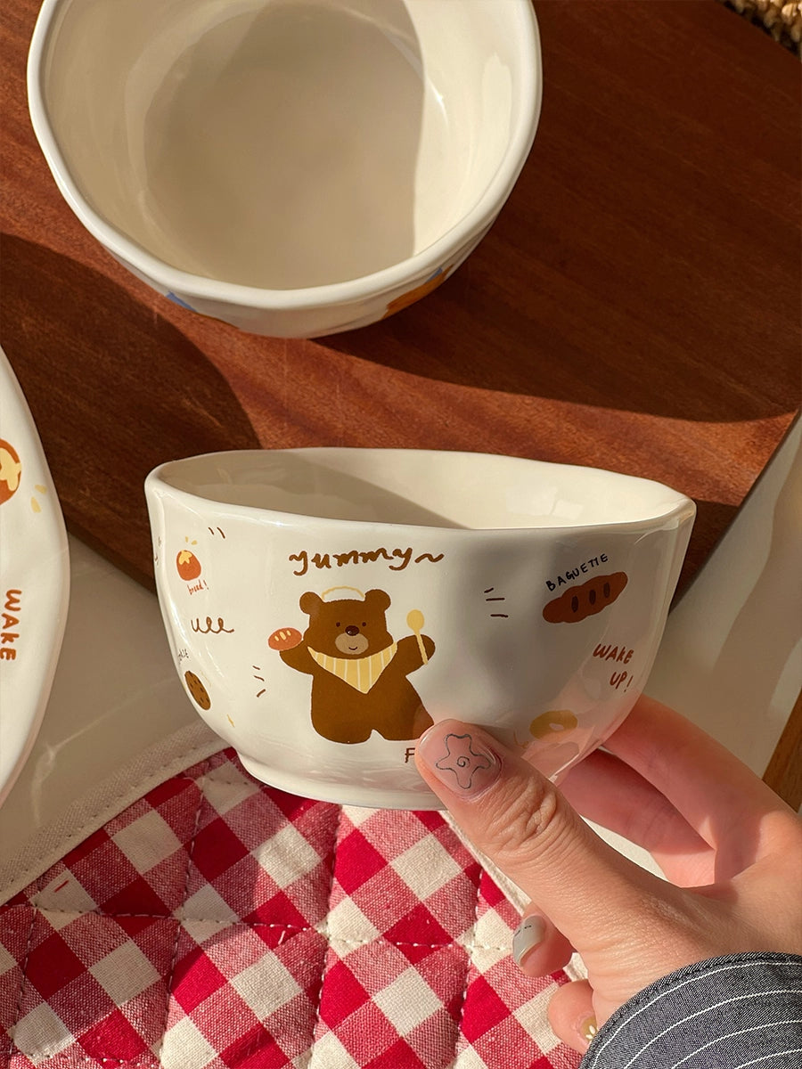 Cute Ceramic Kids Bowl – Kawaii Animal Cartoon Rice & Soup Bowl  Decorla