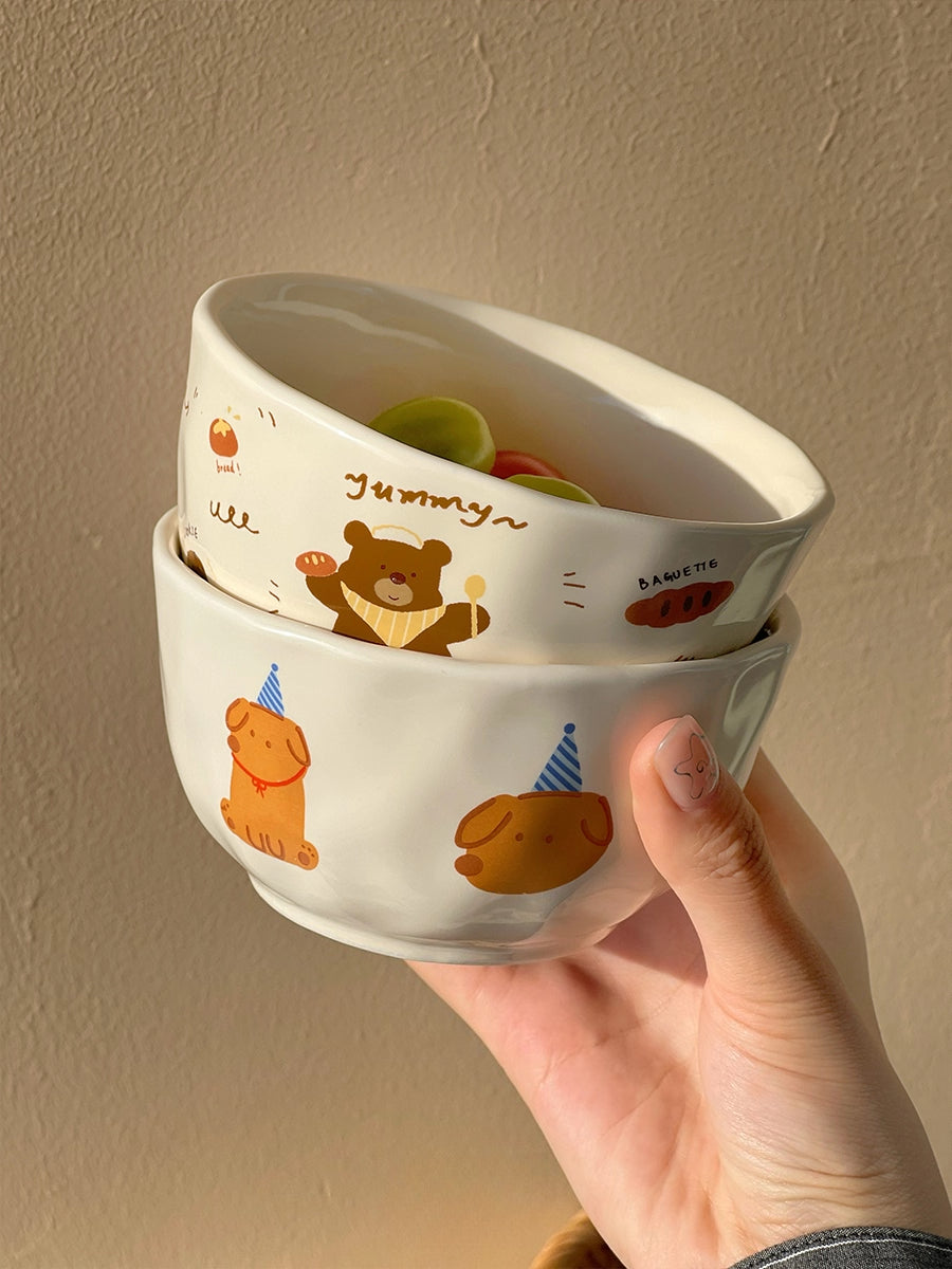 Cute Ceramic Kids Bowl – Kawaii Animal Cartoon Rice & Soup Bowl  Decorla