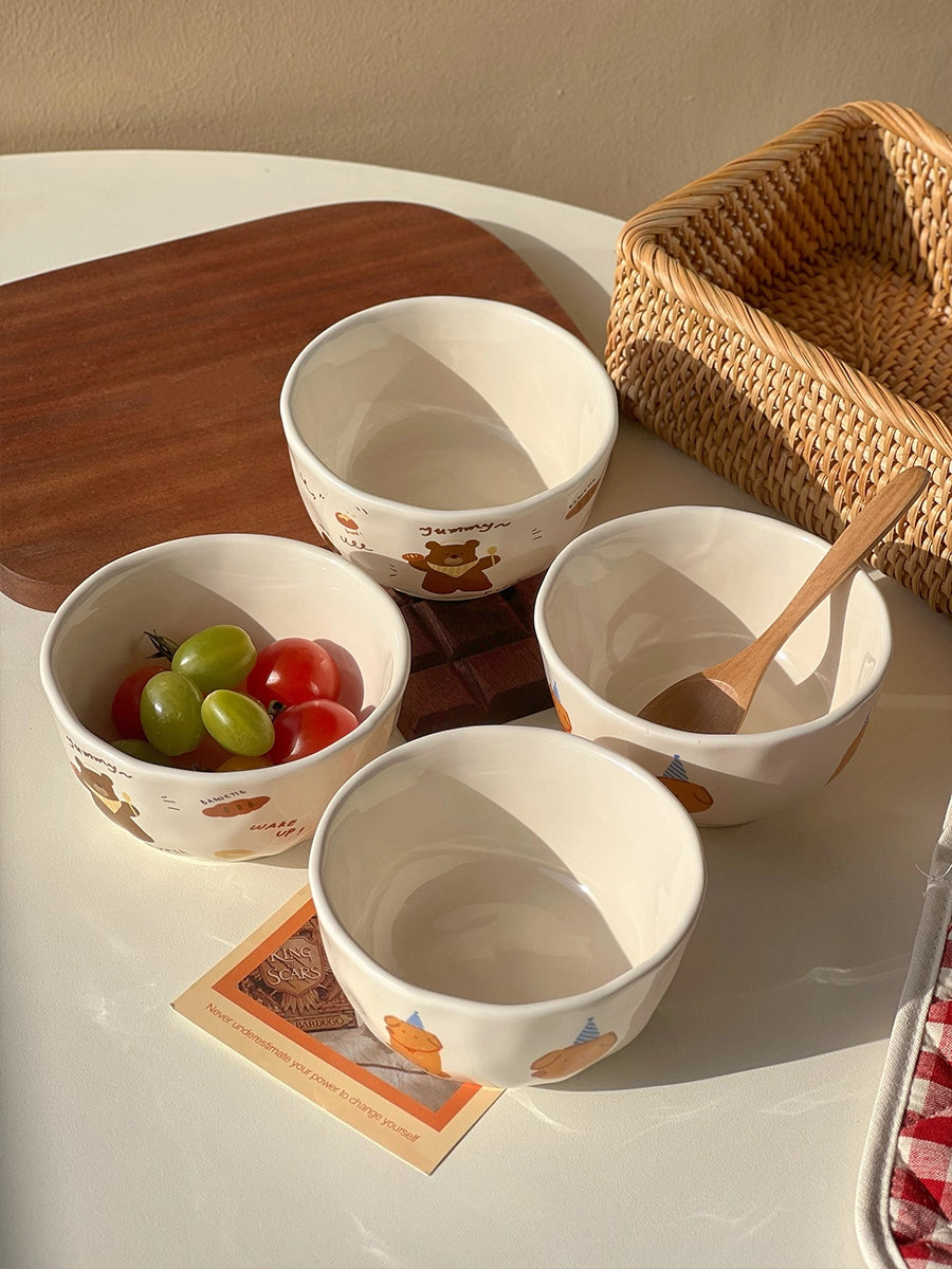 Cute Ceramic Kids Bowl – Kawaii Animal Cartoon Rice & Soup Bowl  Decorla