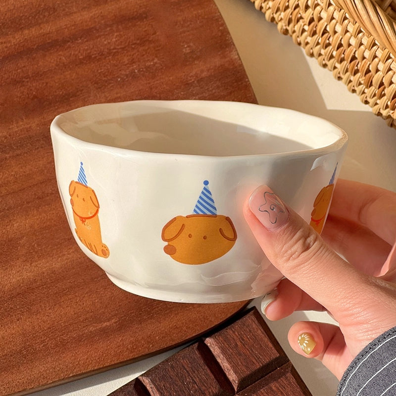 Cute Ceramic Kids Bowl – Kawaii Animal Cartoon Rice & Soup Bowl  Decorla