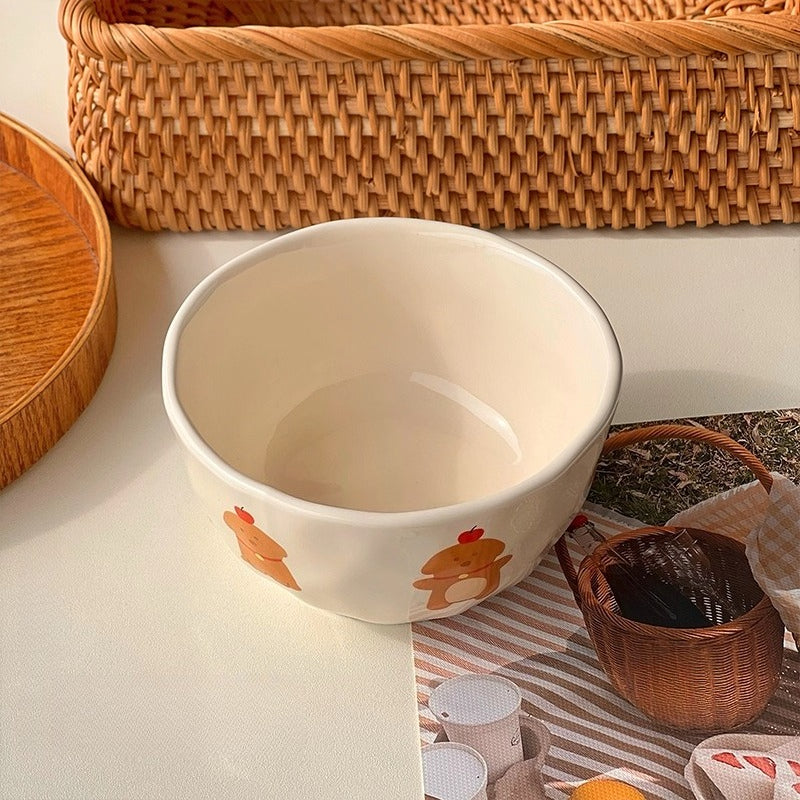 Cute Ceramic Kids Bowl – Kawaii Animal Cartoon Rice & Soup Bowl  Decorla