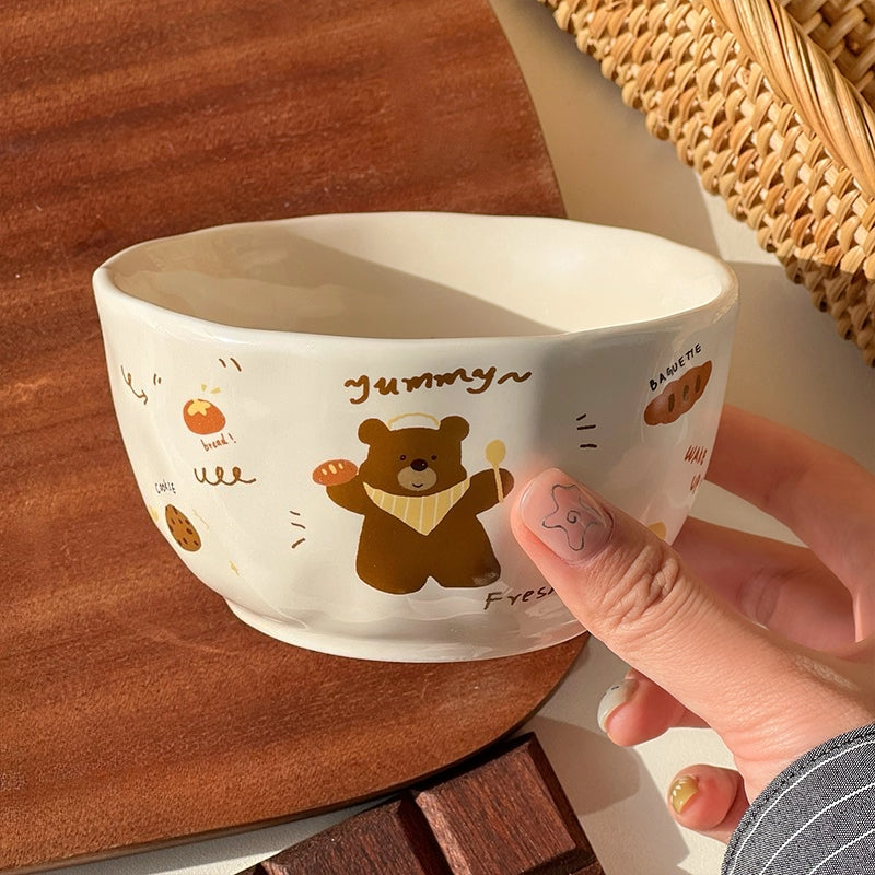 Cute Ceramic Kids Bowl – Kawaii Animal Cartoon Rice & Soup Bowl  Decorla