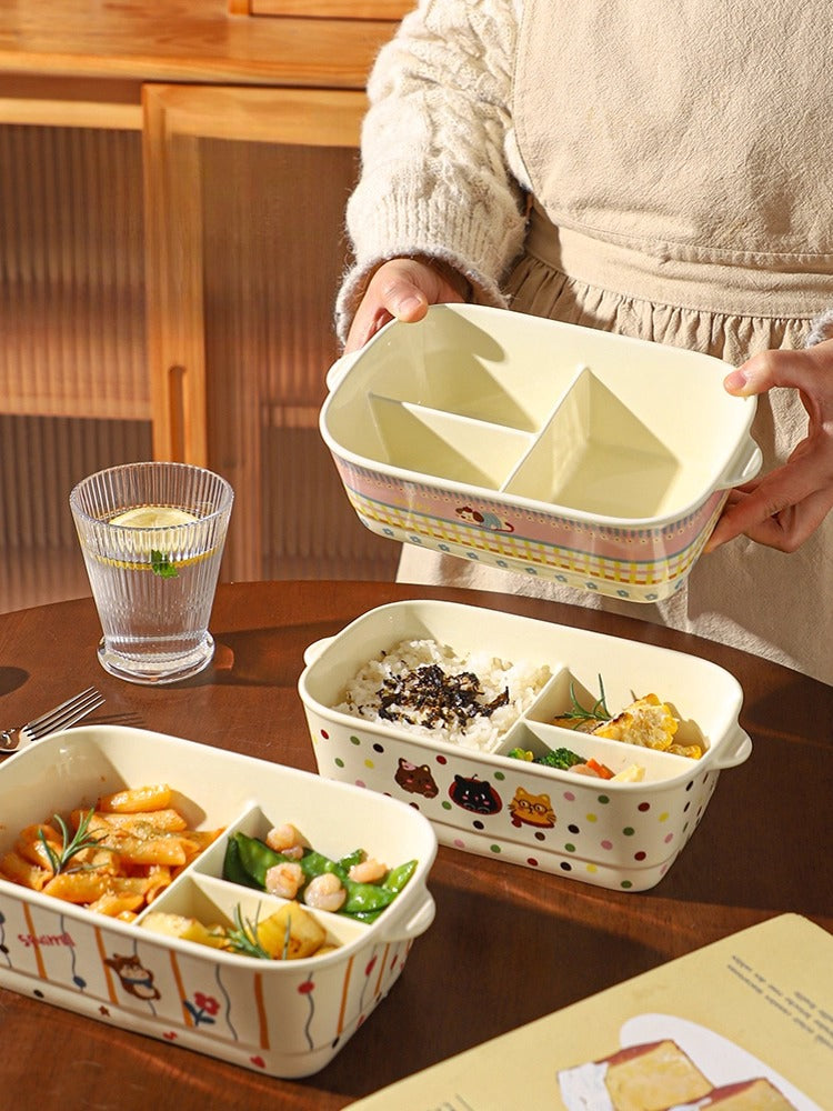Cute Ceramic Lunch Box – Microwave Safe Divided Bento Box with Lid  Decorla