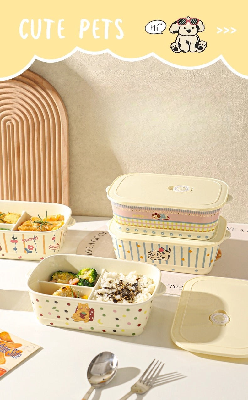 Cute Ceramic Lunch Box – Microwave Safe Divided Bento Box with Lid  Decorla
