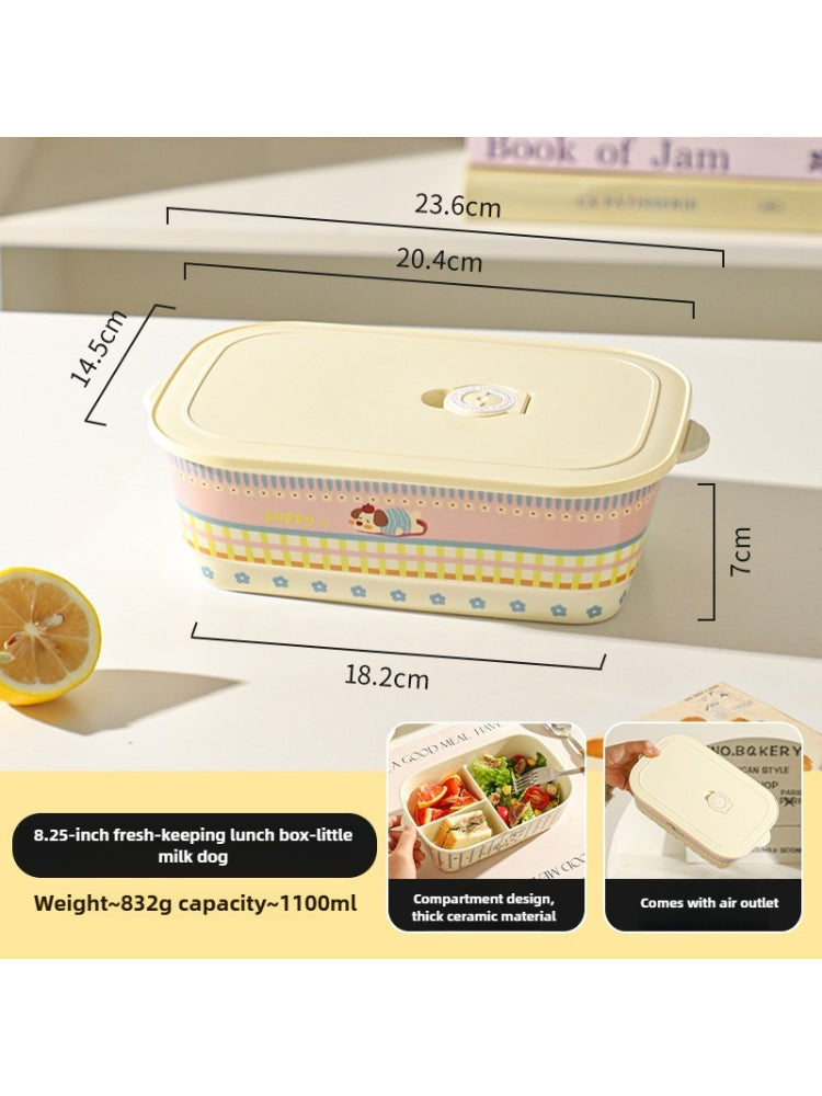 Cute Ceramic Lunch Box – Microwave Safe Divided Bento Box with Lid  Decorla