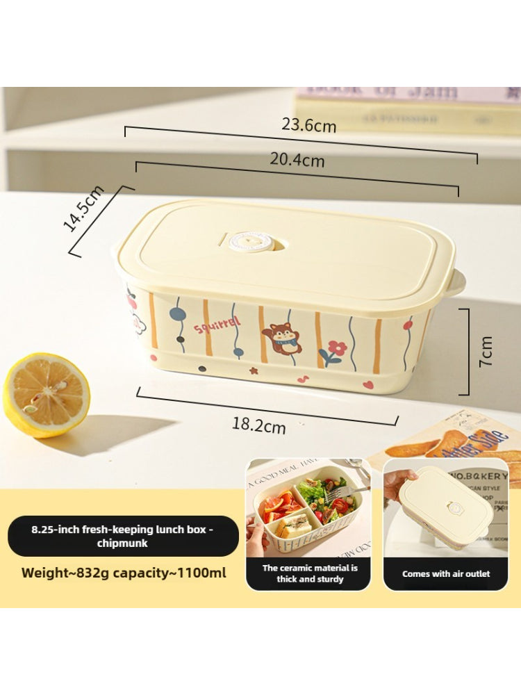 Cute Ceramic Lunch Box – Microwave Safe Divided Bento Box with Lid  Decorla