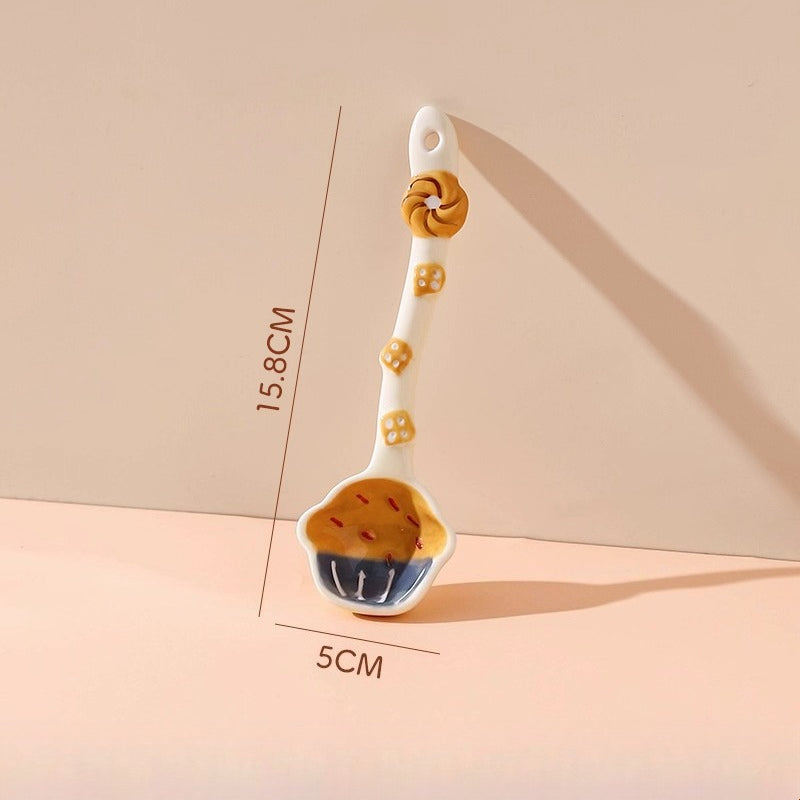 Cute Ceramic Spoon – Kawaii Long Handle Creative Dessert Tableware  Decorla