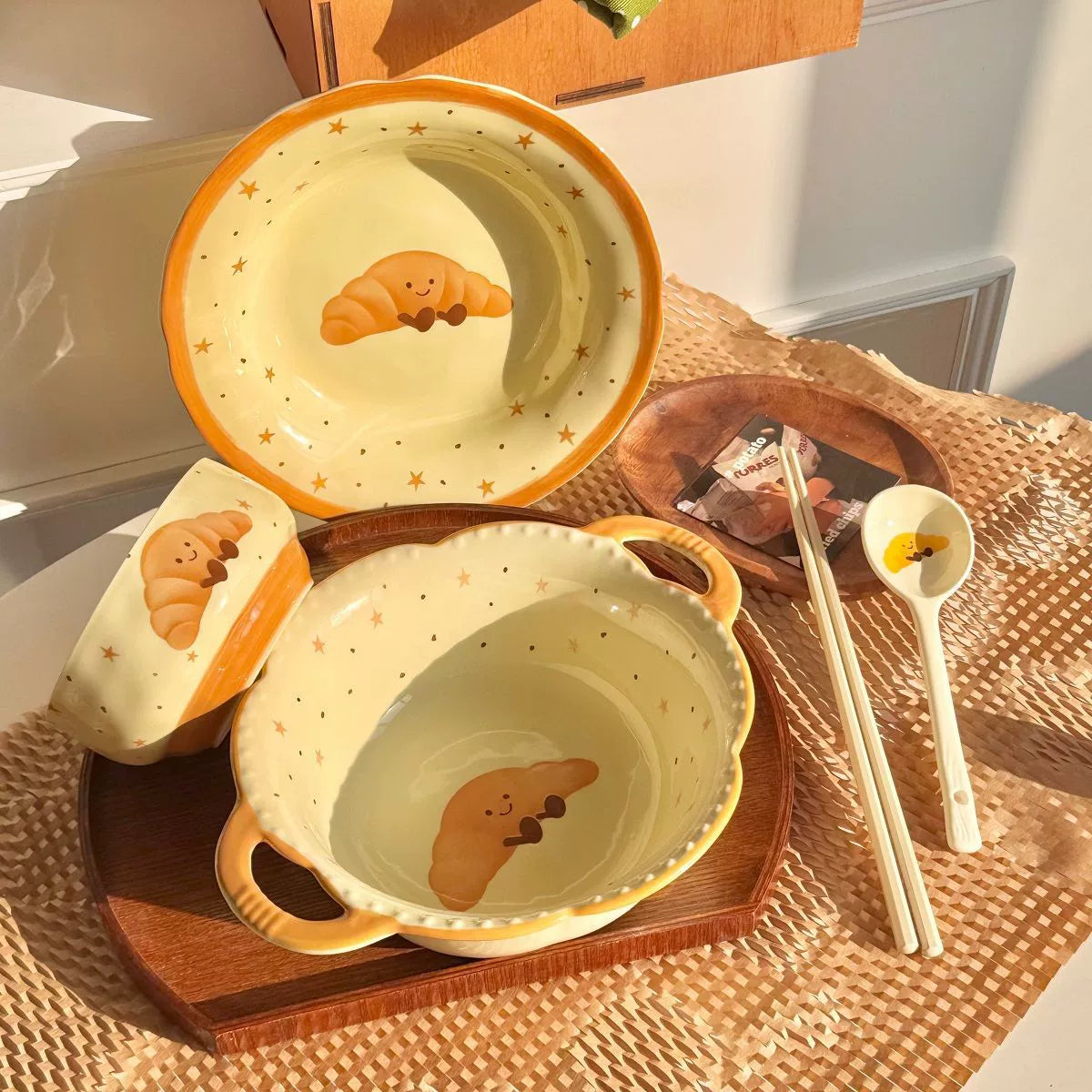 Cute Croissant Ceramic Bowl Set – Kawaii Breakfast & One Person Dinnerware  Decorla