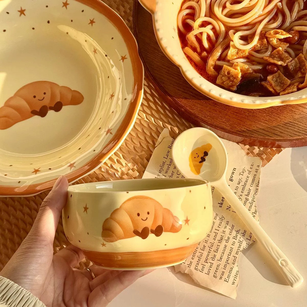 Cute Croissant Ceramic Bowl Set – Kawaii Breakfast & One Person Dinnerware  Decorla