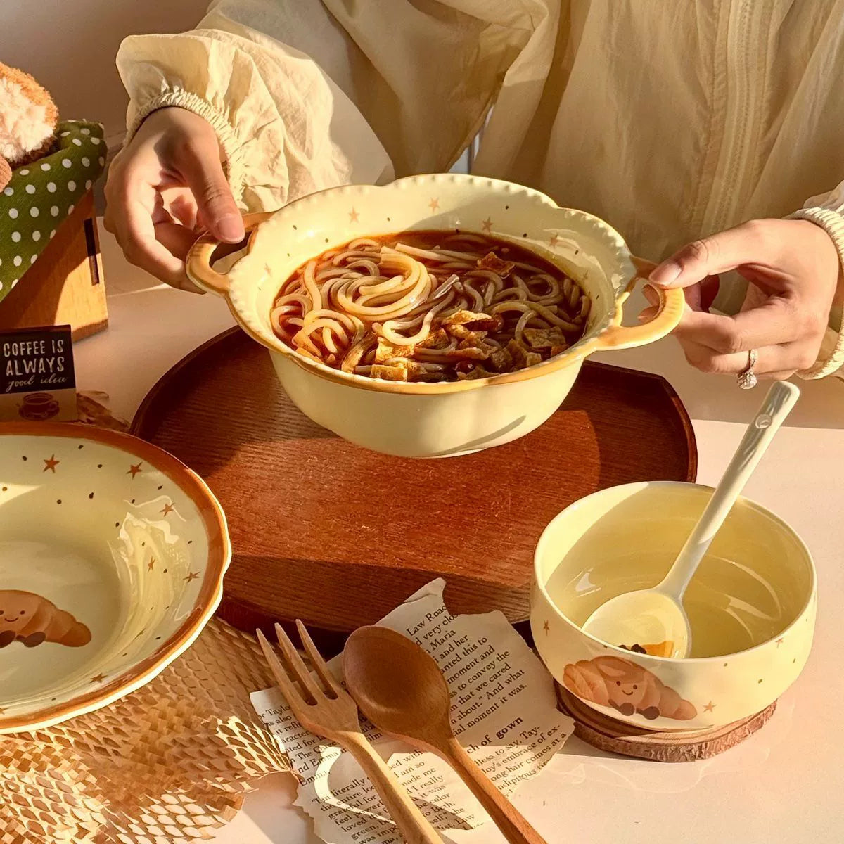 Cute Croissant Ceramic Bowl Set – Kawaii Breakfast & One Person Dinnerware  Decorla