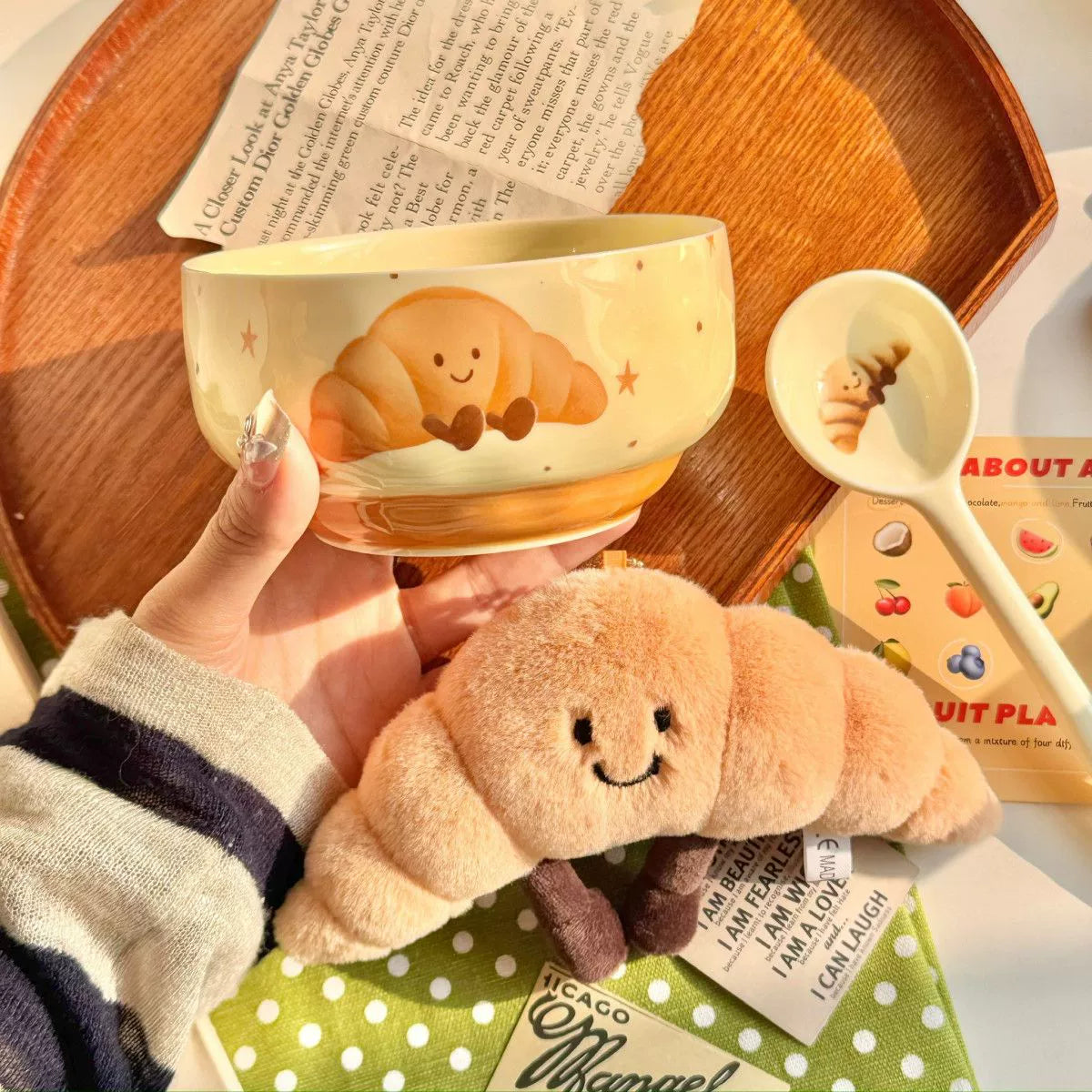 Cute Croissant Ceramic Bowl Set – Kawaii Breakfast & One Person Dinnerware  Decorla