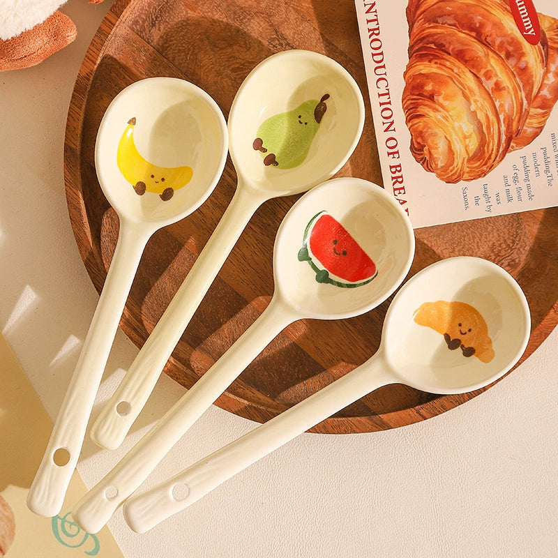 Cute Fruit Ceramic Spoon – Kawaii Long Handle Dessert Tableware  Decorla