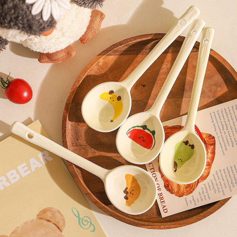Cute Fruit Ceramic Spoon – Kawaii Long Handle Dessert Tableware  Decorla