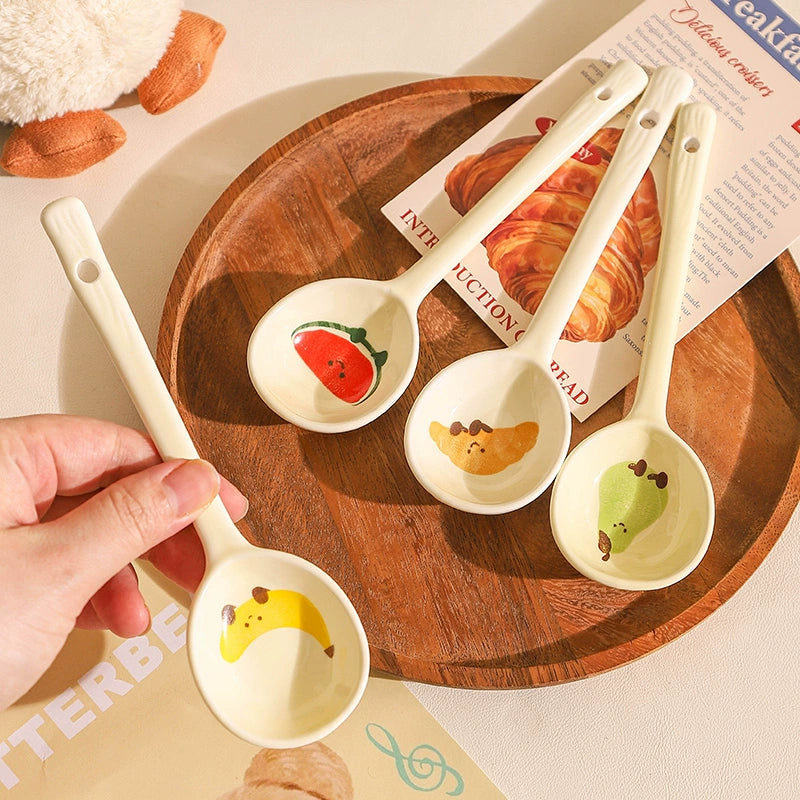 Cute Fruit Ceramic Spoon – Kawaii Long Handle Dessert Tableware  Decorla