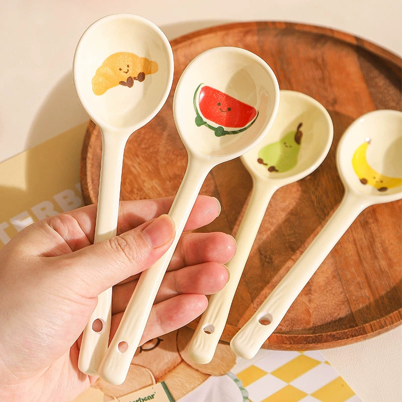 Cute Fruit Ceramic Spoon – Kawaii Long Handle Dessert Tableware  Decorla