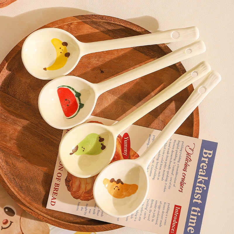 Cute Fruit Ceramic Spoon – Kawaii Long Handle Dessert Tableware  Decorla