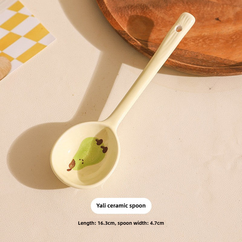 Cute Fruit Ceramic Spoon – Kawaii Long Handle Dessert Tableware  Decorla