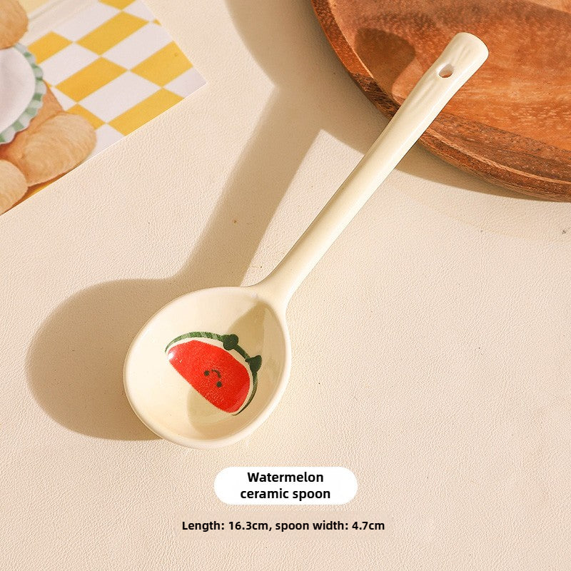 Cute Fruit Ceramic Spoon – Kawaii Long Handle Dessert Tableware  Decorla
