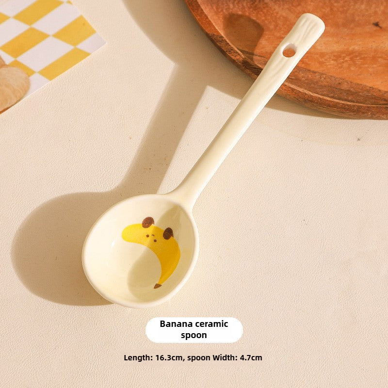 Cute Fruit Ceramic Spoon – Kawaii Long Handle Dessert Tableware  Decorla
