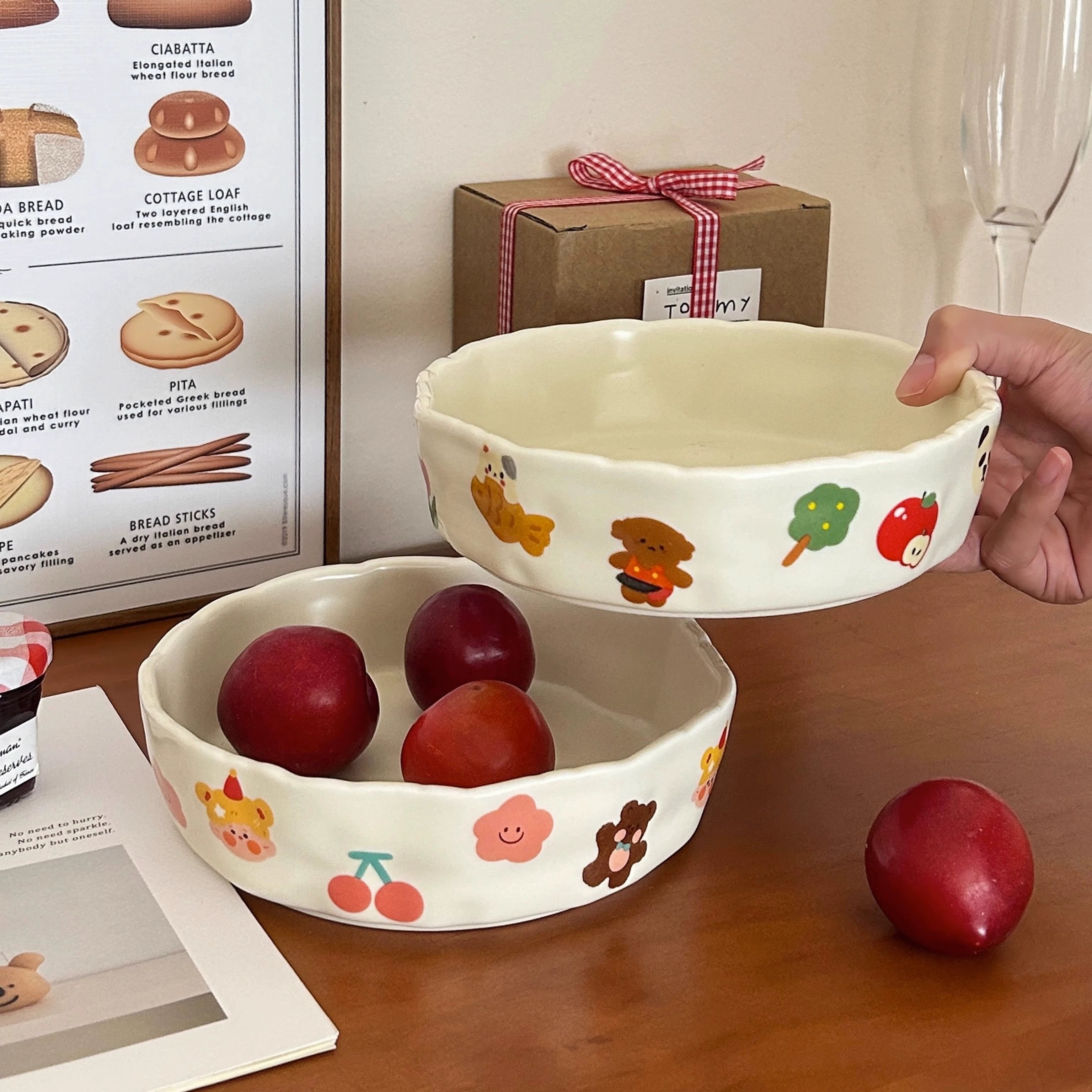 Cute Korean Ceramic Plate – Kawaii Cherry Bear Handmade Dish  Decorla