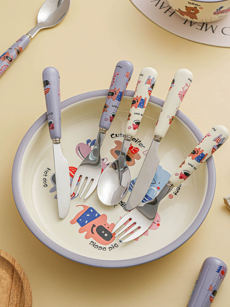 Cute Stainless Steel Cutlery Set – Kids Cartoon Fork Spoon Knife Set  Decorla