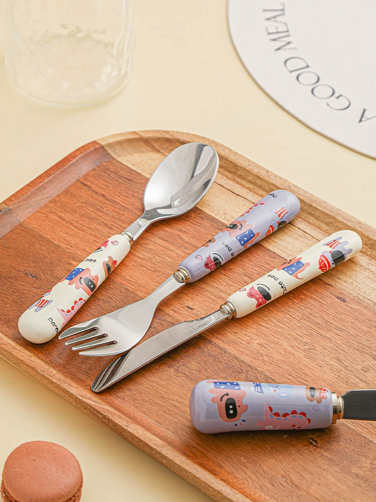 Cute Stainless Steel Cutlery Set – Kids Cartoon Fork Spoon Knife Set  Decorla