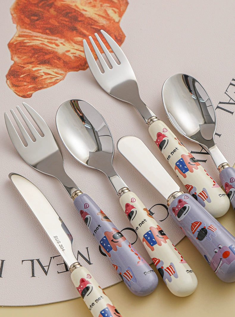 Cute Stainless Steel Cutlery Set – Kids Cartoon Fork Spoon Knife Set  Decorla