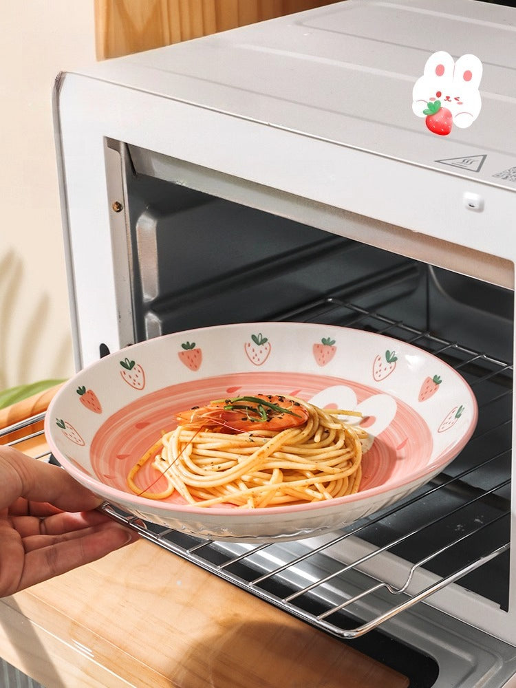 Cute Strawberry Ceramic Plate – Kawaii Bunny Korean Style Tableware  Decorla