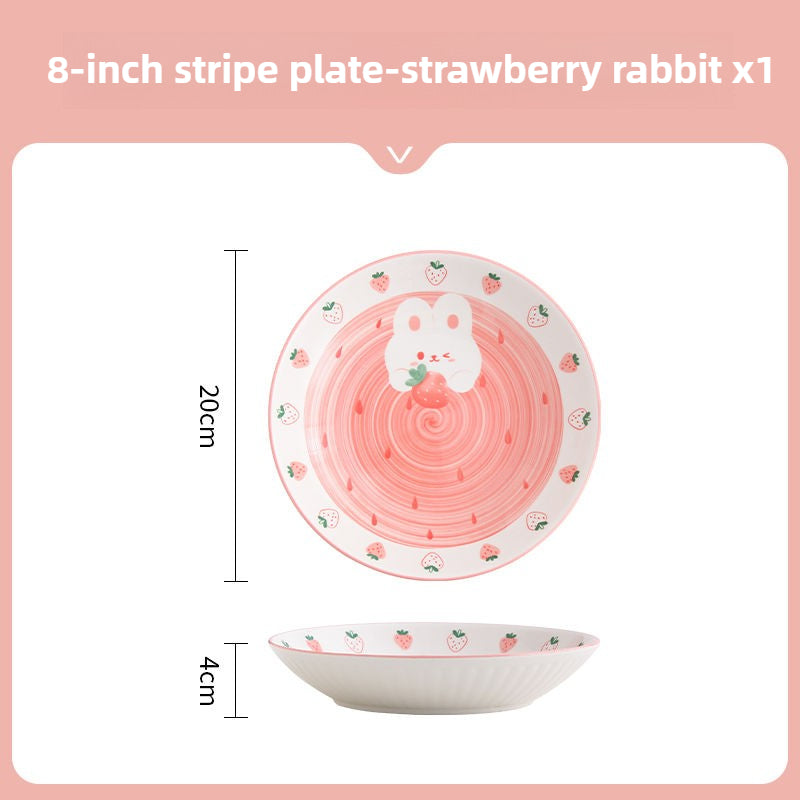 Cute Strawberry Ceramic Plate – Kawaii Bunny Korean Style Tableware  Decorla