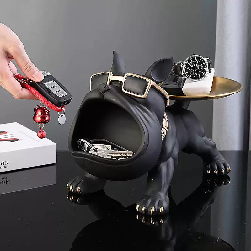 Dog room key holder with gold tray for room decoration and housewarming gift décor