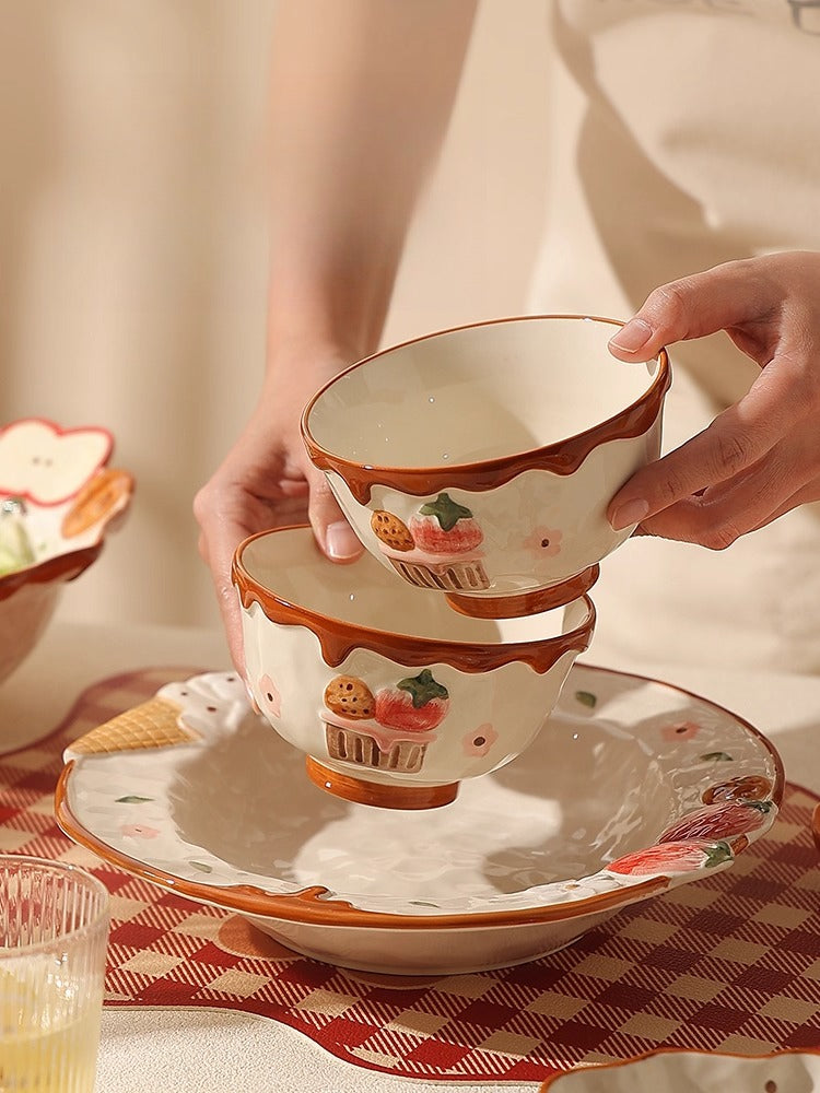 Embossed Apple Ceramic Dinnerware Set – Cute Fruit Bowl & Plate  Decorla